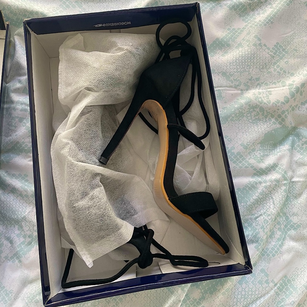 Black lace up high heels